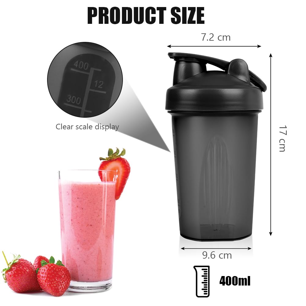 ACWOO Eiweiß Shaker 400ml auslaufsicher Schwarz Weiß