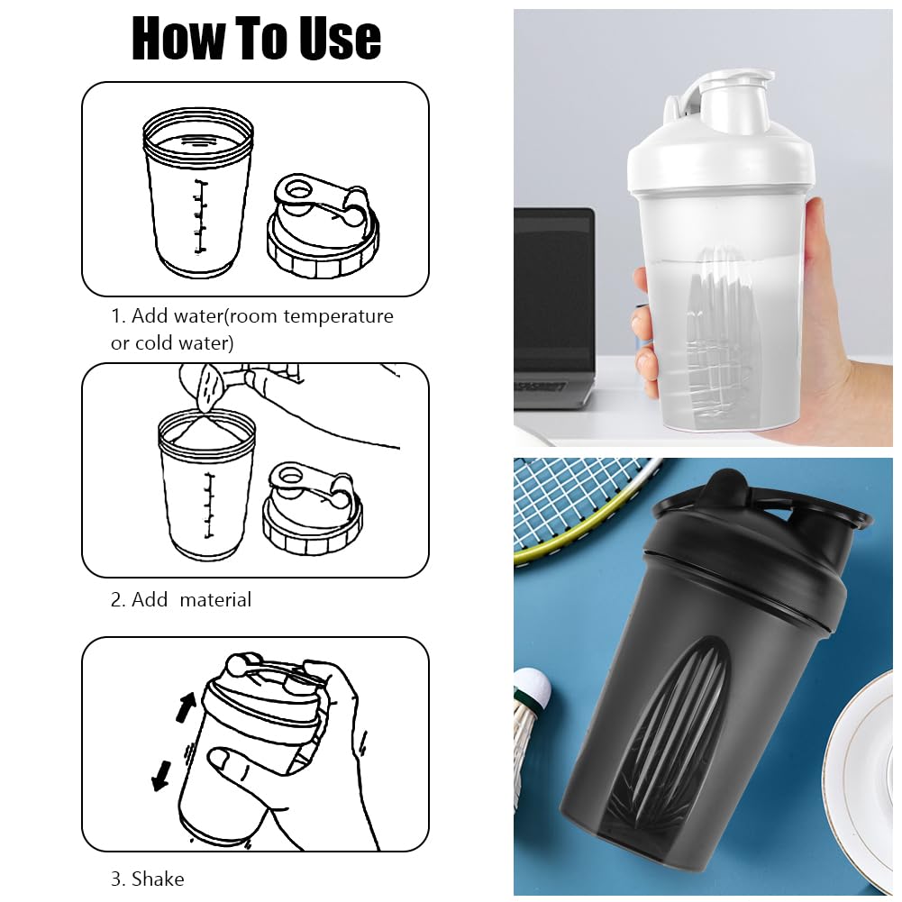 ACWOO Eiweiß Shaker 400ml auslaufsicher Schwarz Weiß