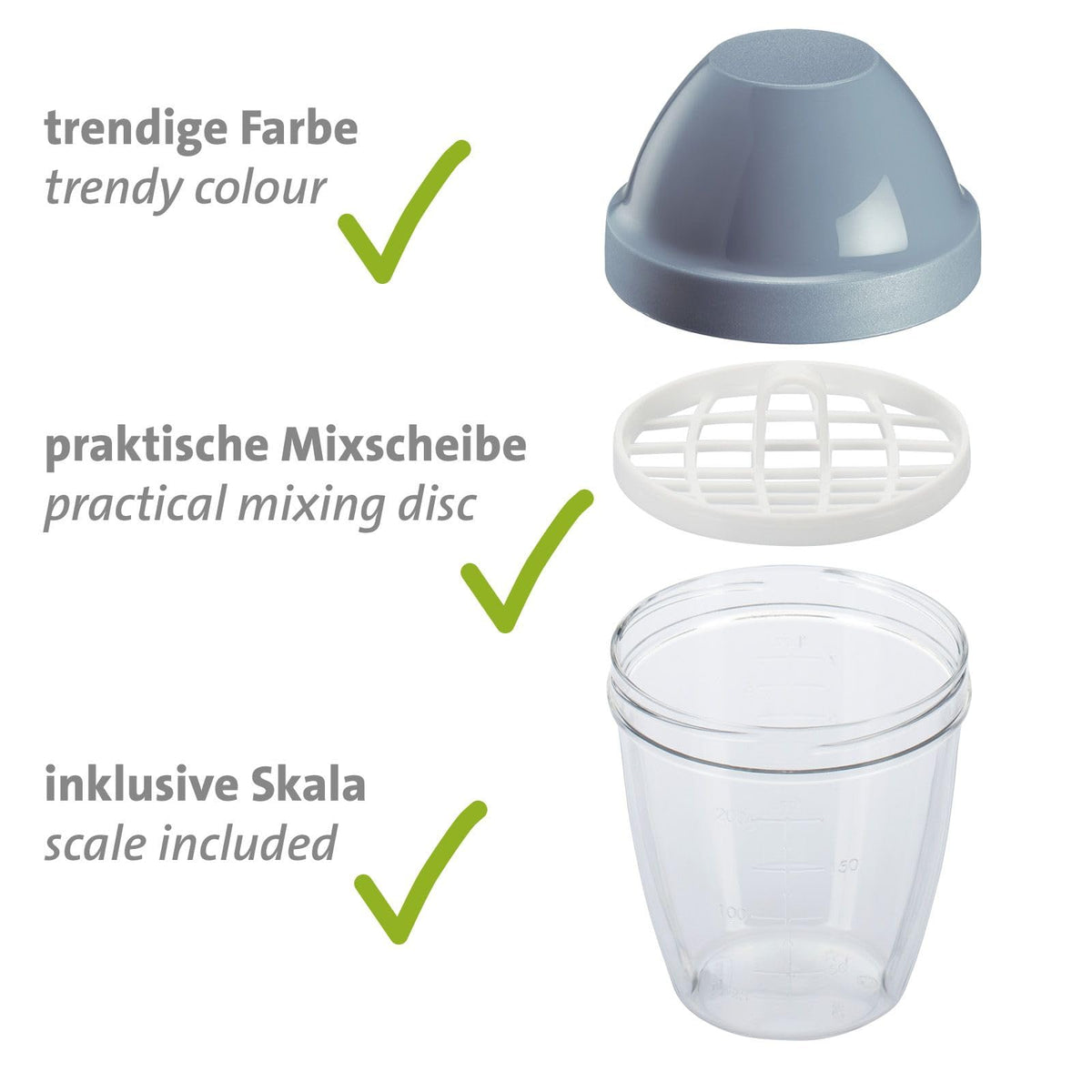 Westmark Schüttelbecher 250ml mit Mixscheibe Blau