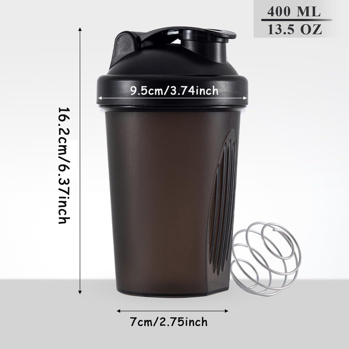 Shaker Flasche 400ml für Gym Protein Mixer Schwarz