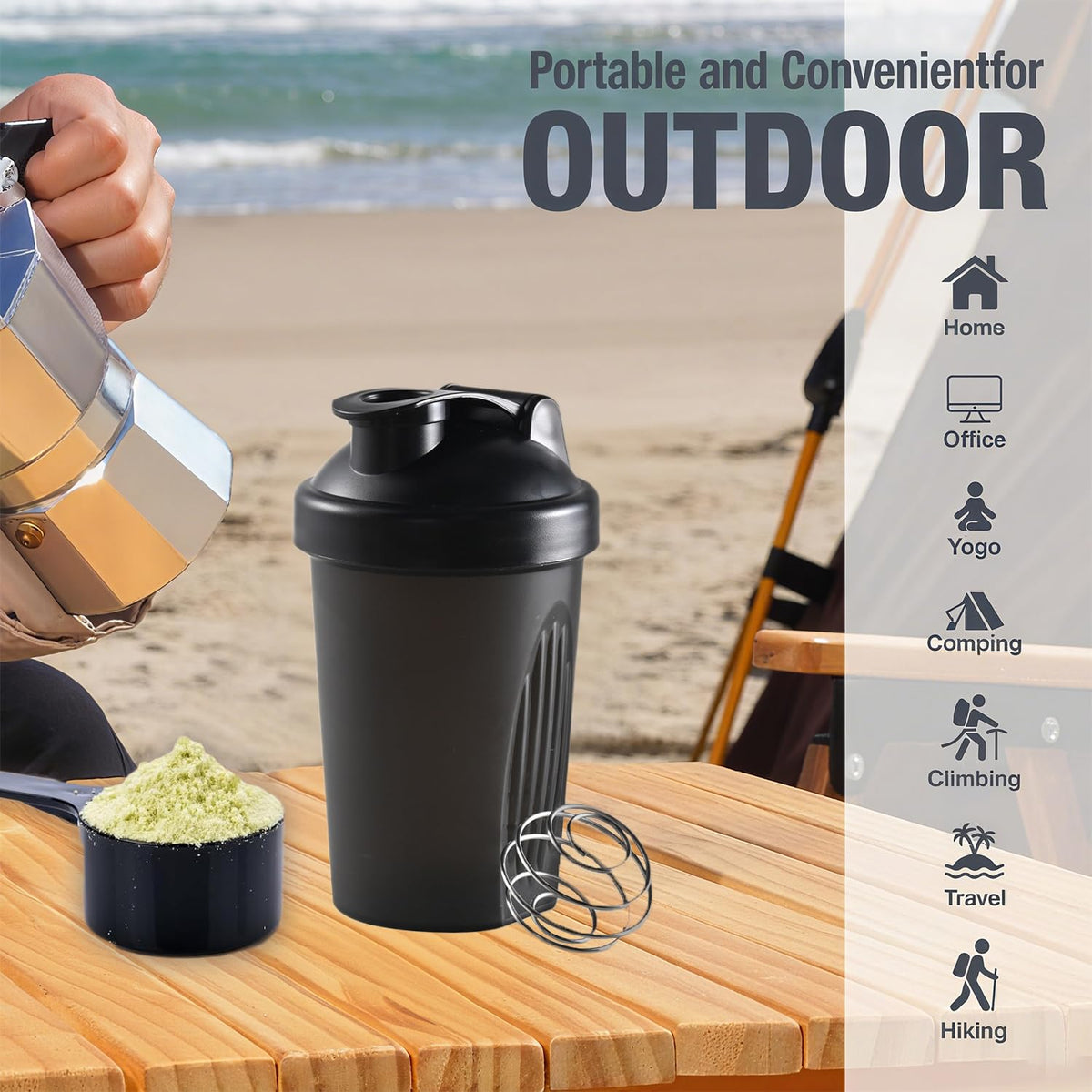 Shaker Flasche 400ml für Gym Protein Mixer Schwarz