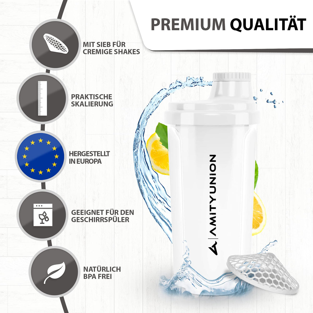 Protein Shaker Heaven 500ml mit Sieb & Skala Weiß